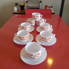 Vintage, service à café Arcopal, modèle scania, 8 tasses et 5 soucoupes top