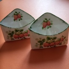 Paire Porte Menus Porcelaine De Lazeyras Limoges Décor Fraises