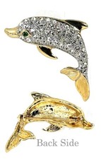 Or Anneau Transparent Cristaux Dauphins Broche