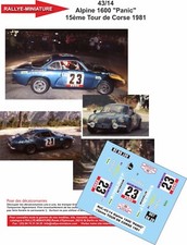 DECALS 1/16 REF 1522 ALPINE RENAULT A110 PANIC TOUR DE CORSE 1981 WRC RALLYE