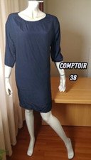 Comptoir des Cotonniers Taille 38 robe SOIE doublée bleu nuit manches 3/4