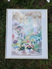 Magnifique Aquarelle Signee Pierre Jean LLADO Clowns et Jeux De Fleurs encadrée