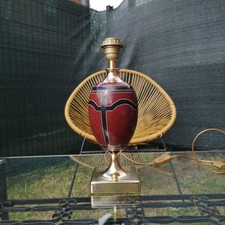 Pied de Lampe Vintage 1980 Laque Rouge & Noire Base en Bronze
