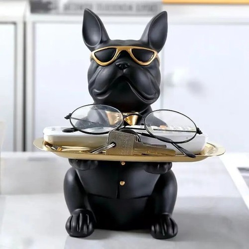 Statue bouledogue avec - , plateau