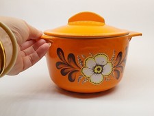 Charmante Petite Cocotte à Fondue Faitout en Fonte Émaillée Orange  Vintage