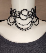 collier de deuil ancien mourning  ras du cou VINTAGE noir pierre de jais, verre?