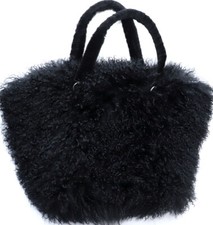 Fourrure XXL Sac Tibetlamm à Main Peau de Mouton Anse Usure Épaule Noir