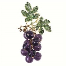 magnifique broche grappe raisin métal doré pierre violet & strass vert