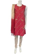 Tenue Indienne femme 3 pièces rouge beige taille 40 coton ensemble Indien Fête