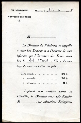 Lettre ancienne vélodrome - lettre,