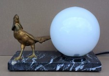 Lampe FAISAN régule doré sur marbre ancienne ART DÉCO de bureau chevet veilleuse