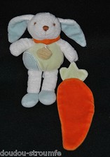 Peluche Lapin DOUDOU ET COMPAGNIE Blanc Vert Bleu Carotte Orange 17 / 22 Cm TTBE