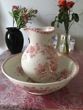 BROC ET VASQUE DE TOILETTE, PORTE BROSSE FAIENCE SARREGUEMINES DECOR XENIA ROSE