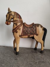 Cheval Ancien En Bois Peint Et Fait Main. Magnifique Objet Décoratif Vintage