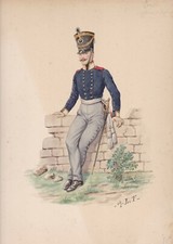 ✒ 1900 Charles LE TOURNEUR aquarelle originale Armée Allemagne Prusse infanterie