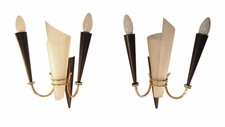 Pair 1950s French LUNEL Wall Sconces Brass & Perspex Mid Century Modern Lighting