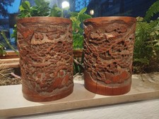 Paire De Pots à pinceaux anciens –chinois  bambou sculpté.