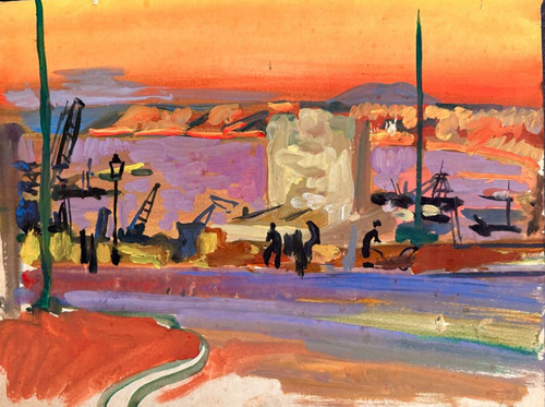 Ancien dessin paysage marine