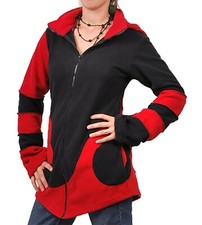 Veste polaire à capuche zippée Goa Psy Hippie Fraggle noir/rouge