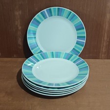 Guy Degrenne 6 Assiettes À Dessert En Porcelaine, Géométrique  Bleu Et Violet