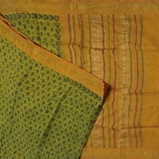 Saris Vintage Verts 100% Coton Pur Zari Tissé À La Main Imprimé En Bloc Tissu