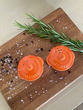 Vintage Le Creuset Salt & Pepper Shakers – Volcanic Orange Mini Cocottes – Rare