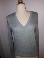 Pull femme vert mousse chiné col V ajusté cachemire fin ERIC BOMPARD  T 36