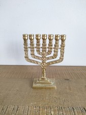 Petit Chandelier / Menorah À 7 Branches en Laiton - Vintage - H12 Cm