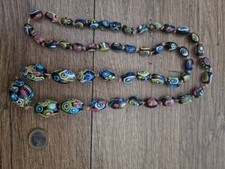 Grand Collier Sautoir Perles Verre Millefiori Murano Ancien Troc