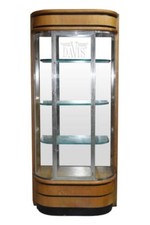 Vitrine de magasin en chêne et verre face bombée montre Davis