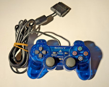 MANETTE SONY PLAYSTATION BLEUE TRANSPARENTE OFFICIEL CONSOLE PS1 PS2 SCPH 10010