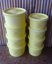 lot 8 Boites Tupperware ronde jaune soleil fleur  vintage 1297 / lire descriptif