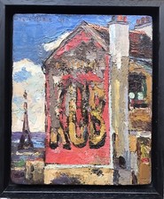 René MARIE 1909-1973.Montmartre/Publicité KUB.Huile/panneau.27x22.Cadre