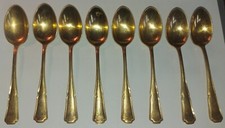8 CUILLERES A CAFE MODELE A FILETS METAL DORÉ L 14 cm XXème