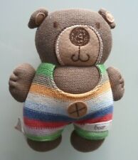 E1. DOUDOU PELUCHE BEAR MAMAS & PAPAS OURS TRICOT MARRON RAYE BLEU VERT 18cm TBE