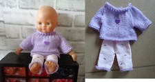 vêtements Pour poupon 30 cm pull pantalon mouettes NEUF reborn ou autres lavable