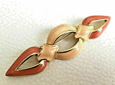Grande BROCHE vintage émail doré Goldtone enamel Brooch pin état NEUF 8,5cm