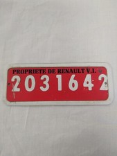 Plaque D'immatriculation "PROPRIETE DE RENAULT V.I." Ancienne
