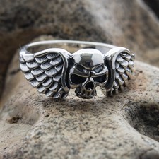 Tête de Mort Ailes Bague .925