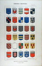 ARMOIRIES FAMILLE BRETONNE (Goyon, du Parc, Mellon, Raguenel ...)- Gravure 19e