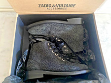 Boots LAUREEN cuir suede leopard leo gris noir zip lacets ZADIG et VOLTAIRE 37