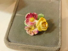 Crown Staffordshire Britannique Vintage Peint OS Chine Floral Broche