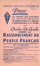 TRACT  ADHESION SOUTIEN au GENERAL DE GAULLE  RPF Délégation NORD LILLE