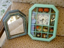 lot de 2 - Meuble Mural rangement CLE porte miroir + Pendule Horloge - Vintage