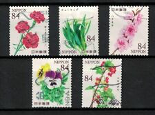 JAPON 2024 FLEURS COLORÉES SÉRIE 2 84 YENS COMP. LOT DE 5 TIMBRES D'OCCASION