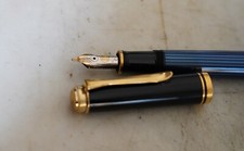 STYLO PLUME PELIKAN M 400 RESINE BLEUE STRIEE & NOIR - PLUME EN OR MASSIF 18 CTS