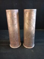 Paire d'obus Ciselés Objet de poilu À Décor De Vignes Art de tranchées WW1 14 18