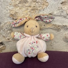 doudou peluche boule lapin beige rose fleurs Liberty oiseau KALOO 17cm