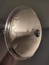 MAGNIFIQUE SUSPENSION LUSTRE EN VERRE MOULE ET MONTURE EN MÉTAL CHROME ART DECO 