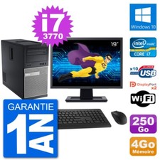 PC Tour Dell 7010 Ecran 19" Intel i7-3770 RAM 4Go Disque 250Go Windows 10 Wifi